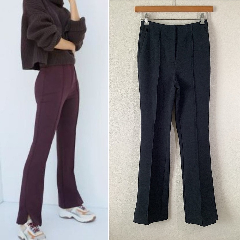 ANTHROPOLOGIE Bootcut Flare Trouser Pants Size 2 Split Hem Preppy Office Navy